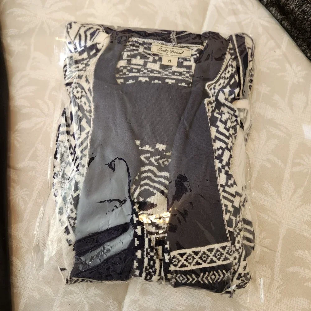 Lucky Brand Open Front Waterfall Sweater Blue/Beige - Picture 11 of 11